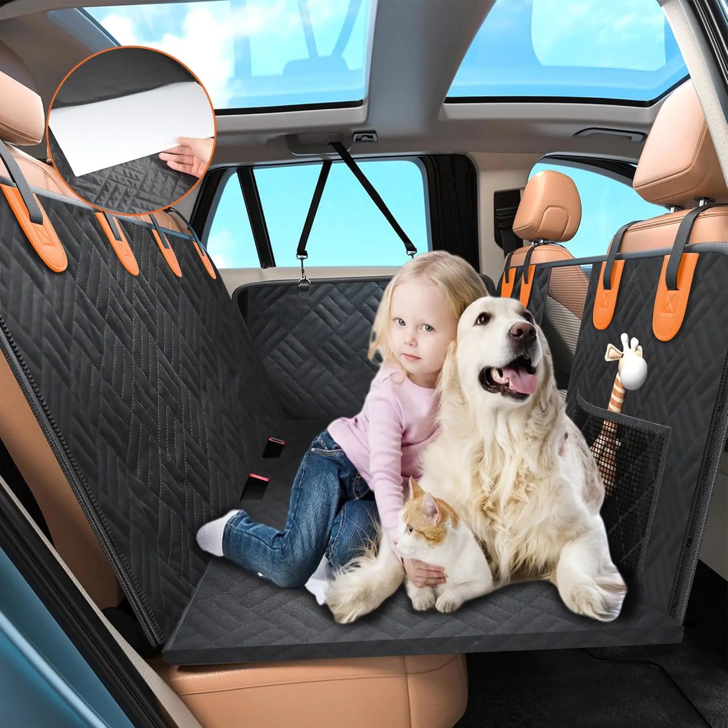 TIMESHI Dog Car Seat Cover for Back Seat-Large Space Hard Bottom Non-Slip Car Seat Protector for Dogs 100% Waterproof Easy-to-Clean Dog Hammock for Car SUV Truck