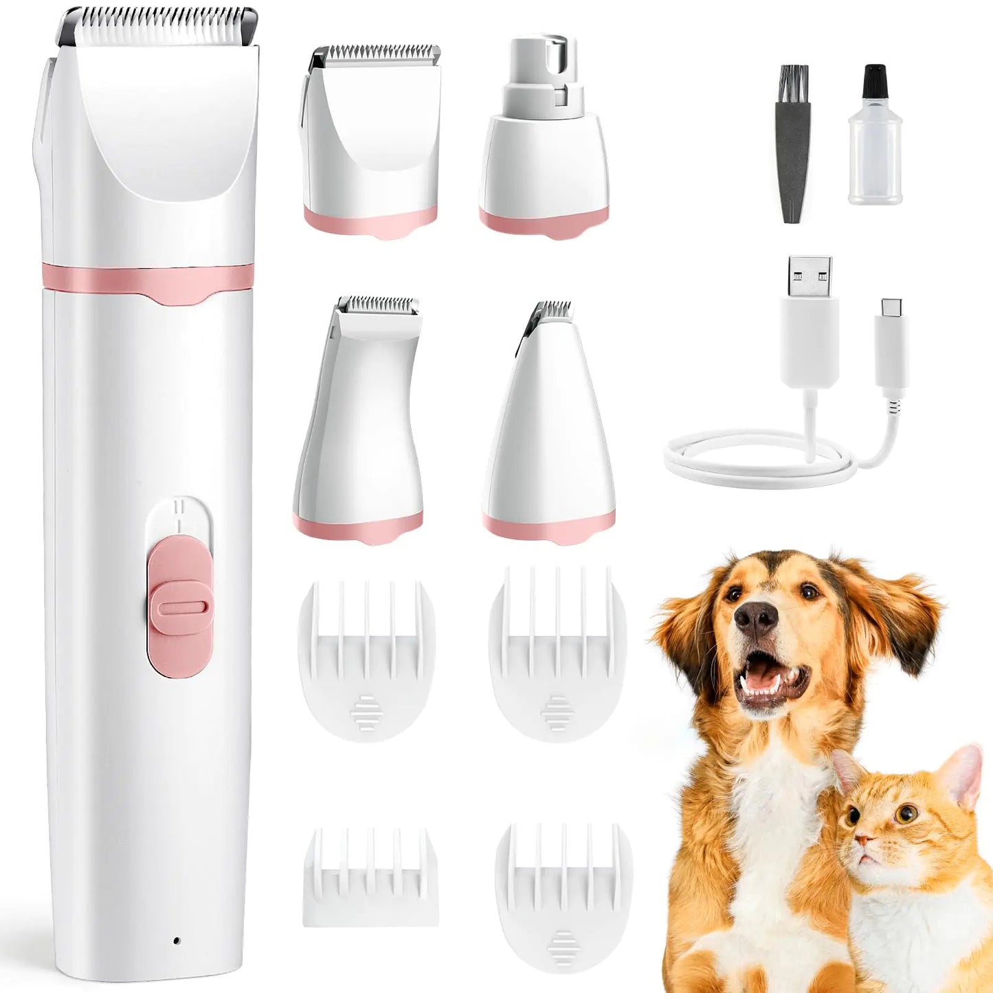Masagotti Dogs Hair Clippers Grooming Kit with Nail Grinder 4 in 1 Cordless Electric Trimmer Low Noise USB Pet Clippers for Dogs CatGrooming Paws Eyes Ears FaceMatted Hair
