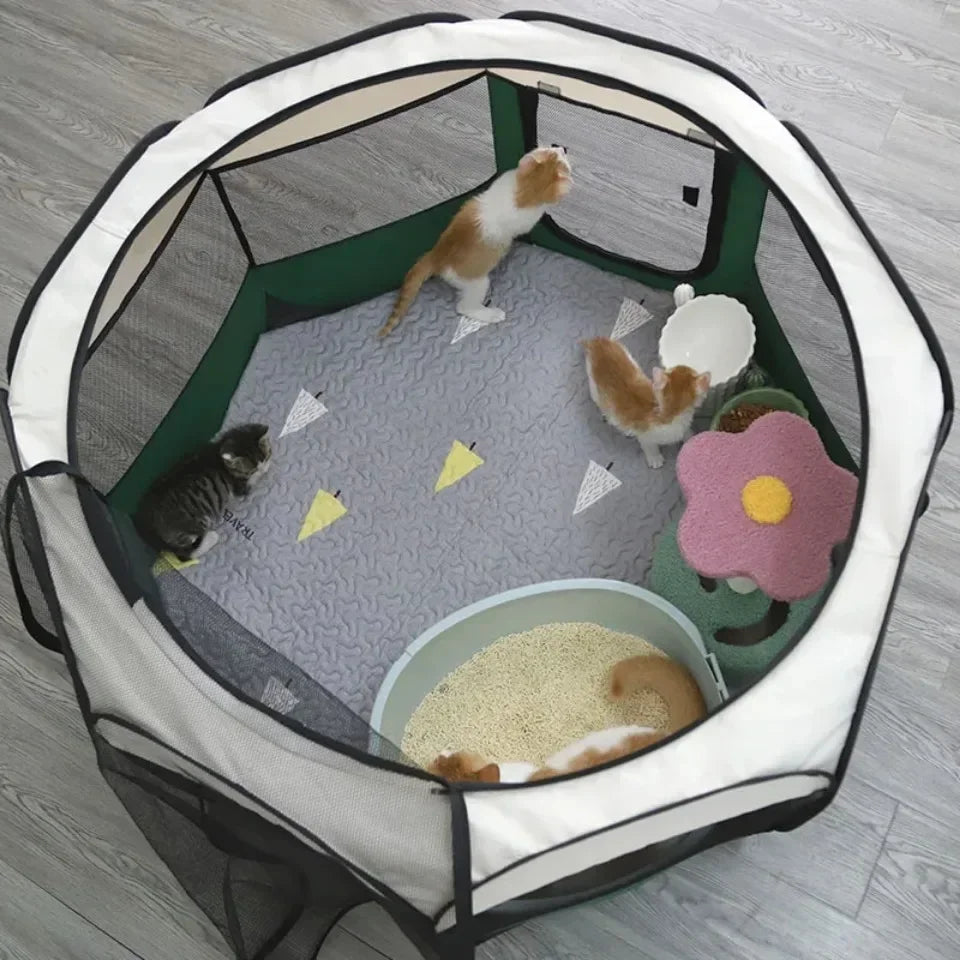 Foldable Pet Tent Octagonal Cage – Portable Cat & Small Dog Playpen