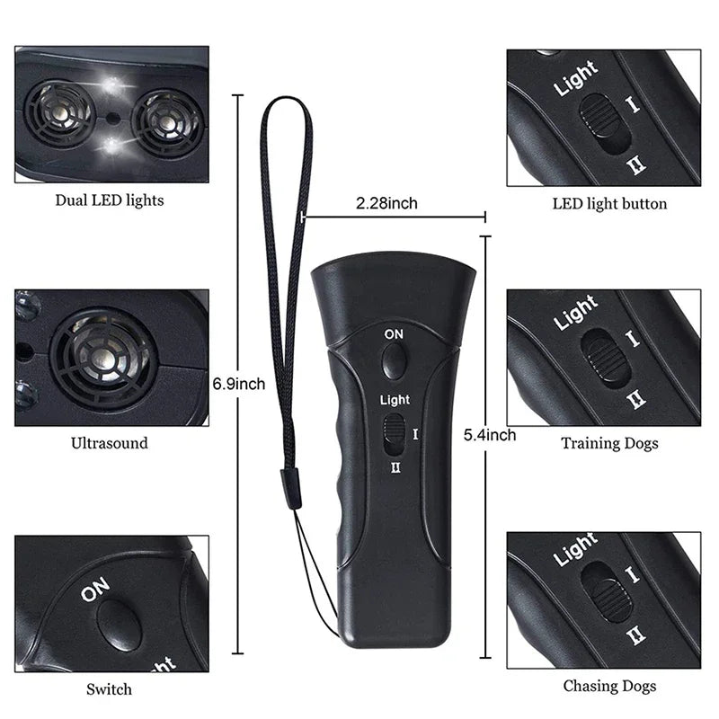 Dog Training Device – Ultrasonic Anti-Barking Repeller & LED Flashlight