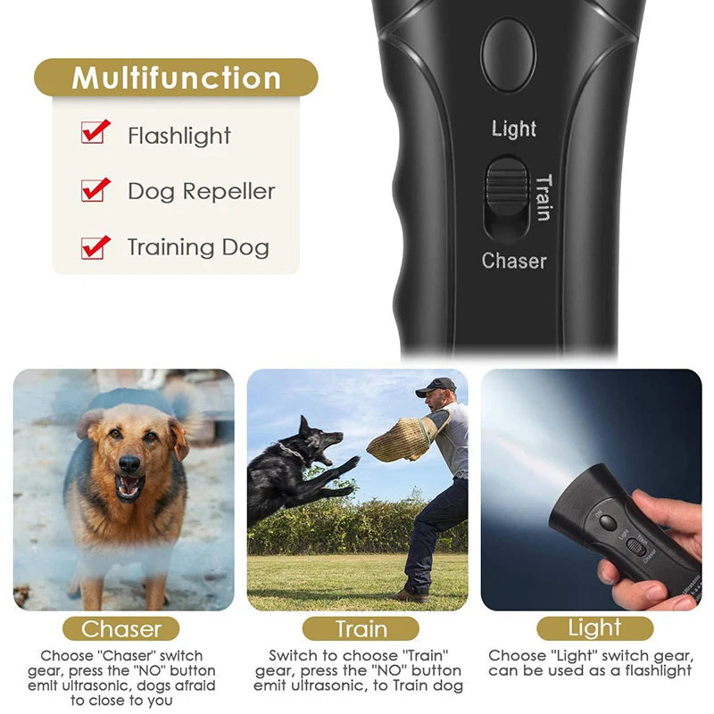 Dog Training Device – Ultrasonic Anti-Barking Repeller & LED Flashlight