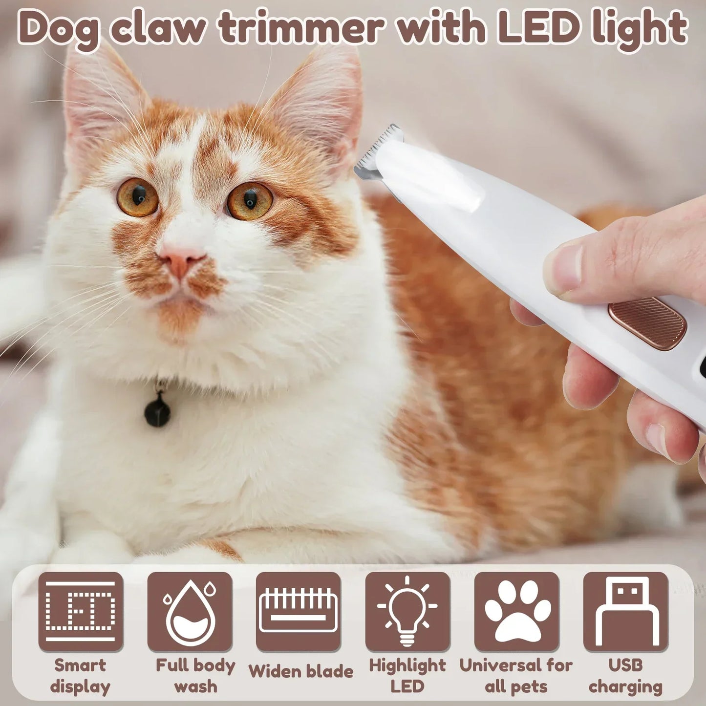 Pet Hair Trimmer with LED Light & Display – Dog Grooming Tool