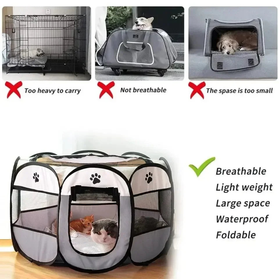Foldable Pet Tent Octagonal Cage – Portable Cat & Small Dog Playpen