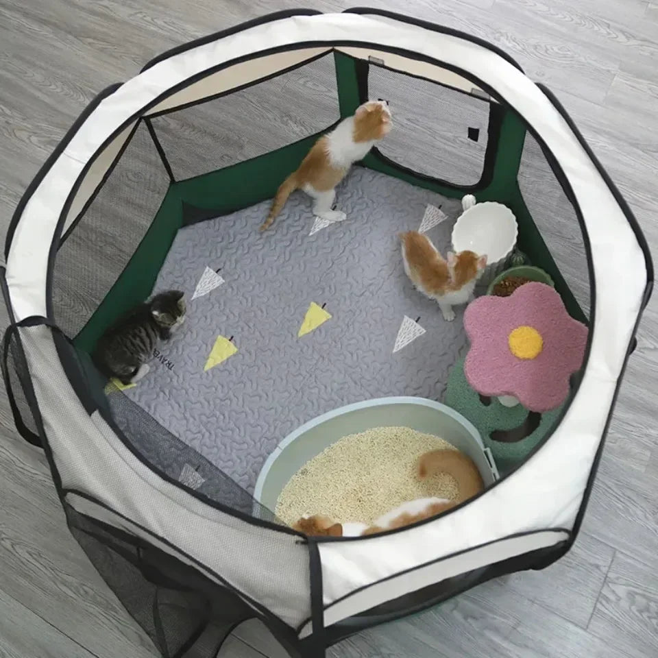 Foldable Pet Tent Octagonal Cage – Portable Cat & Small Dog Playpen