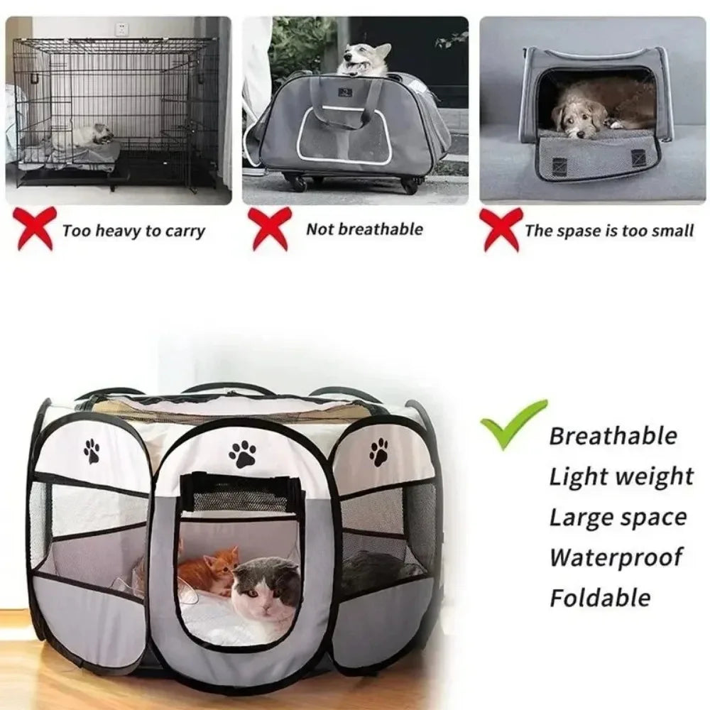 Foldable Pet Tent Octagonal Cage – Portable Cat & Small Dog Playpen