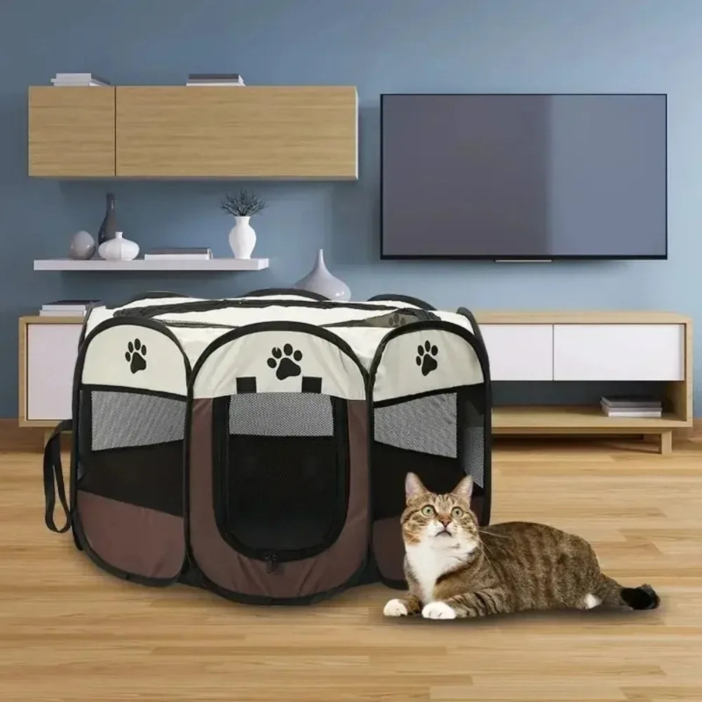Foldable Pet Tent Octagonal Cage – Portable Cat & Small Dog Playpen