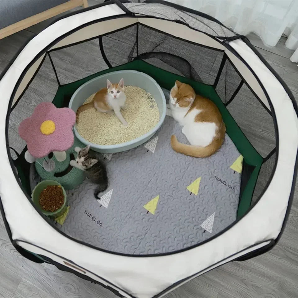 Foldable Pet Tent Octagonal Cage – Portable Cat & Small Dog Playpen