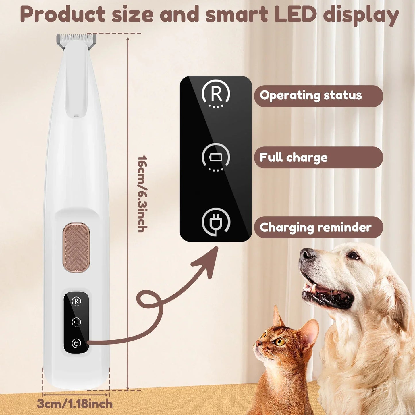 Pet Hair Trimmer with LED Light & Display – Dog Grooming Tool