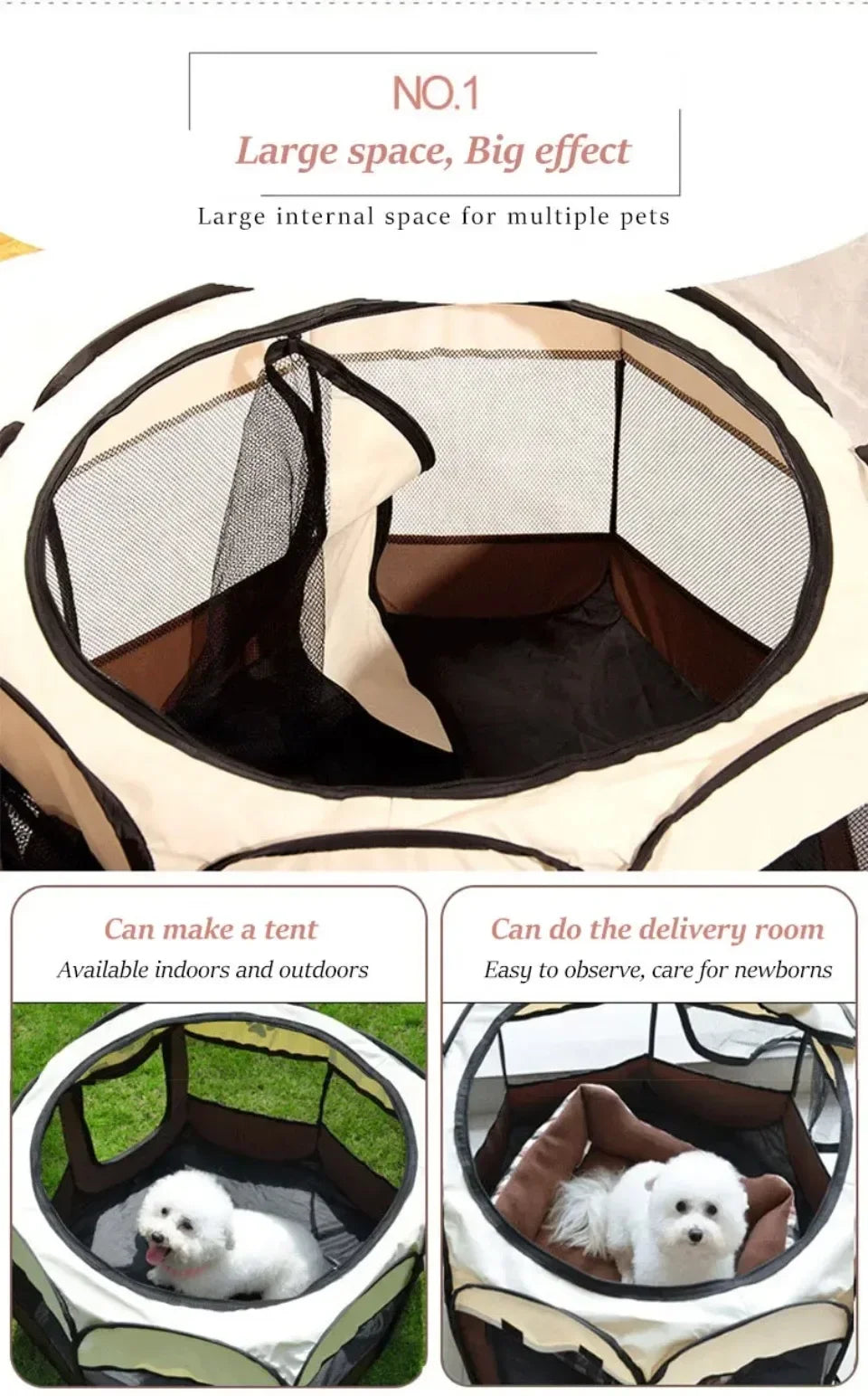 Foldable Pet Tent Octagonal Cage – Portable Cat & Small Dog Playpen