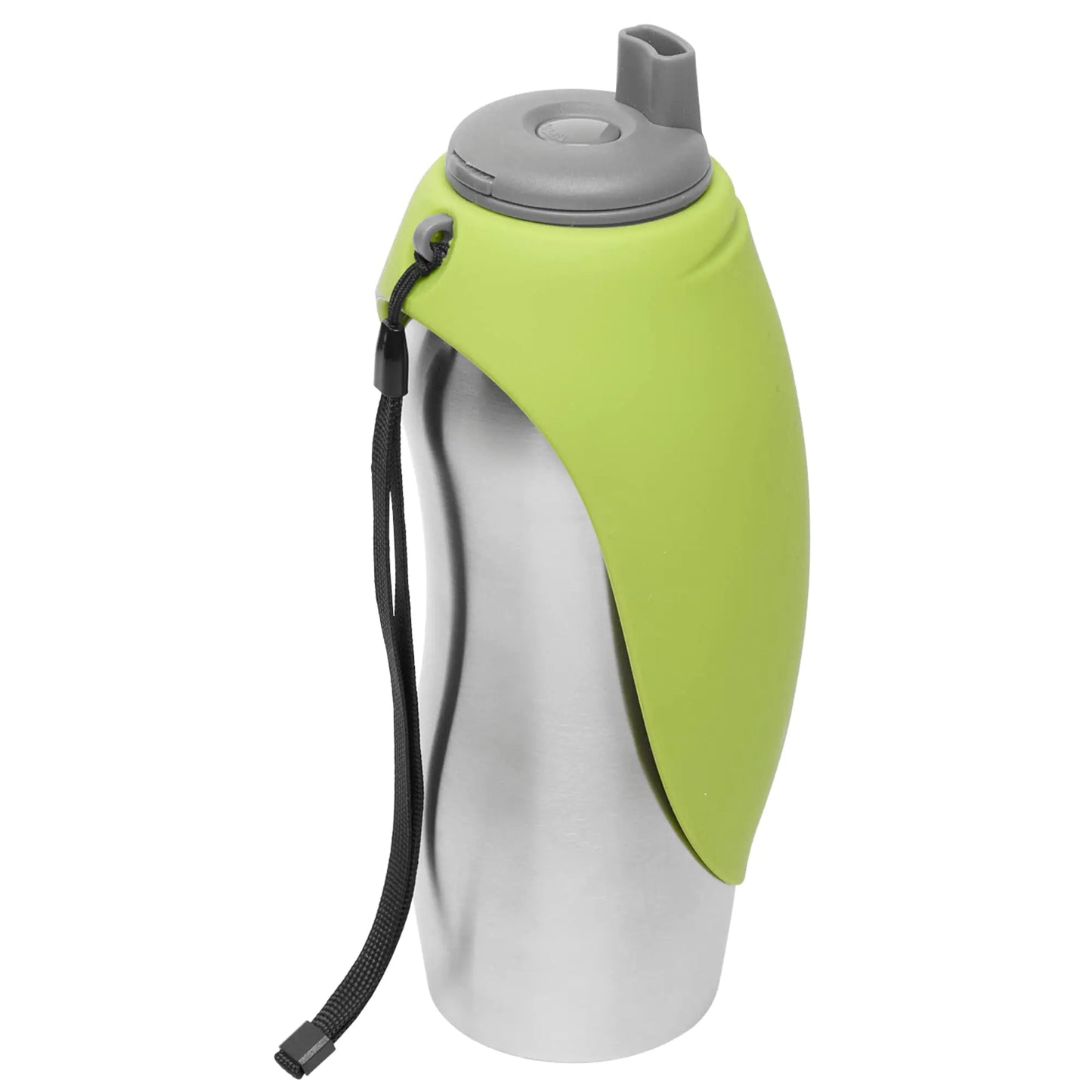 Messy Mutts Stainless Steel Travel Water Bottle with Silicone Flip Up Bowl | Pet Travel Necessity | Camping Hiking Walking Accessory | 24 oz / 700mL | Green